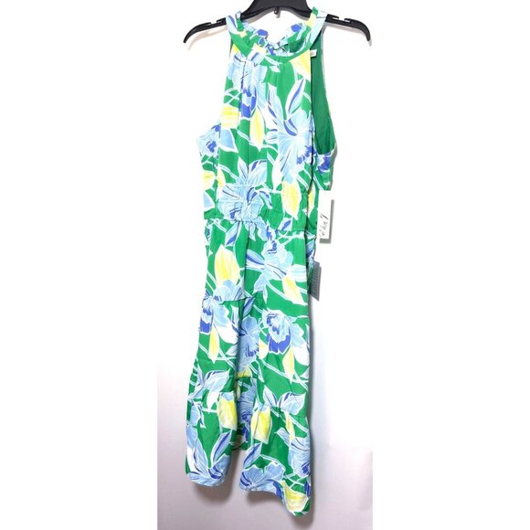 Eliza J Womens Green Blue Floral Pockets Halter Tiered Midi Dress Sz 12 New - Picture 7 of 9